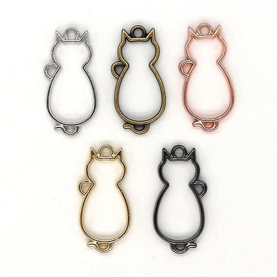 Alloy Open Back Bezel Cat Shape Pendants, for DIY UV Resin, Epoxy Resin, Pressed Flower Jewelry