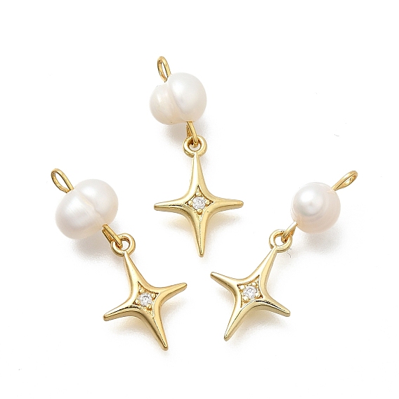 Латунные микро проложить кубического циркония подвески, стойки покрытие, долговечный, без кадмия и без свинца, реальный 18 k позолоченный, с натуральной жемчужиной