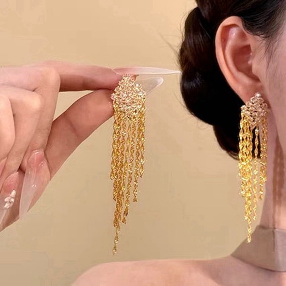 Серьги-пусеты с ромбами из латуни с микропаве и прозрачными кубическими циркониями, серьги с кисточками для женщин