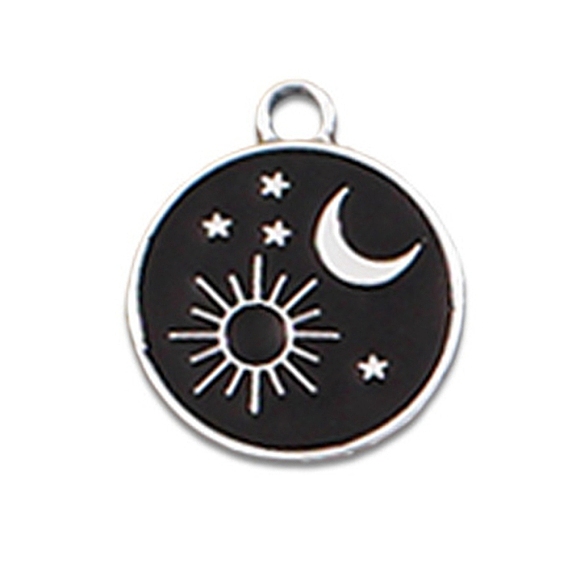 Alloy Enamel Pendants, Platinum, Butterfly with Skull & Coffin with Cross & Book & Flat Round with Moon/Star/Sun Charm