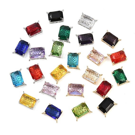 Латунь стекло кулоны, прямоугольный шарм, долговечный, стойки покрытие, граненые