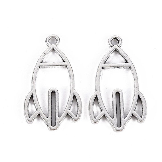 Tibetan Style Alloy Open Back Bezel Pendants, For DIY UV Resin, Epoxy Resin, Pressed Flower Jewelry, Lead Free & Cadmium Free, Rocket