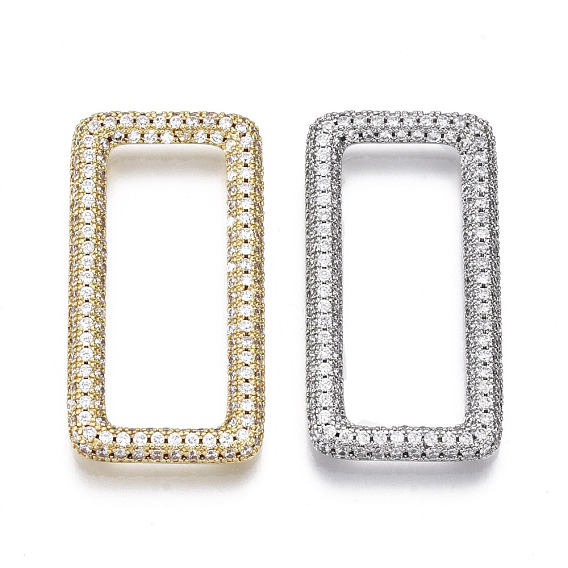 Brass Micro Pave Cubic Zirconia Linking Rings, Rectangle, Nickel Free