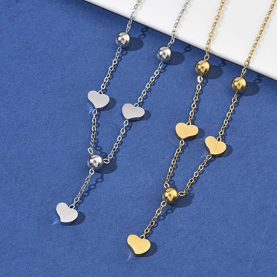 304 Кулоны в форме сердца из нержавеющей стали с 201 круглыми бусинами из нержавеющей стали