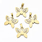 Hollow Out Design Pendants, 201 Stainless Steel Pendants, with Snap on Bails, Laser Cut, Butterfly