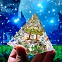 Orgonite Pyramid Resin Display Decorations, with Brass & Natural Peridot Chips Tree of Life Inside, for Home Office