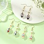 Printed Handmade Porcelain & Natural Freshwater Pearl Dangle Earrings, Barrel, Golden
