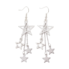 304 Stainless Steel Dangle Earrings, Star Long Drop Earrings