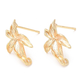Brass Stud Earrings Findings, with Vertical Loop, Flower