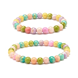 Stretch-Armbänder mit natürlichen Jadeperlen, gefärbt, Runde