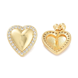 Heart Brass Micro Pave Cubic Zirconia Earrings for Women, Long-Lasting Plated, Cadmium Free & Lead Free