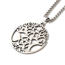 Tree of Life Pendant Necklaces, 204 Stainless Steel Box Chain Necklaces