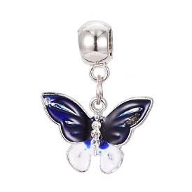 Tibetan Style Alloy European Dangle Charms, Large Hole Beads, with Enamel and Rhinestone, Butterfly