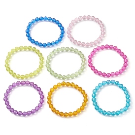 8Pcs 8 Colors 7.5mm Faceted Round Transparent Acrylic Beaded Stretch Bracelets, for Women