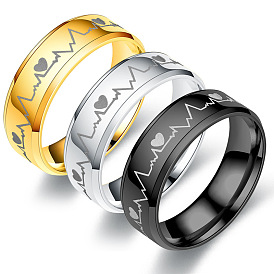 Jewelry hair fashion stainless steel couple ring personality jewelry electrocardiogram heartbeat titanium steel ring