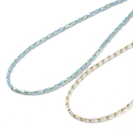 Collier de perles en verre ovale et 201 en acier inoxydable