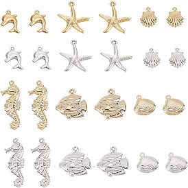 72Pcs 6 Style 2 Colors 304 Stainless Steel Pendants, Marine Animals, Mixed Shapes