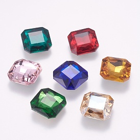 Pointed Back Glass Rhinestone Cabochons, Faceted, Back Plated, Square