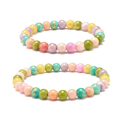 Stretch-Armbänder mit natürlichen Jadeperlen, gefärbt, Runde