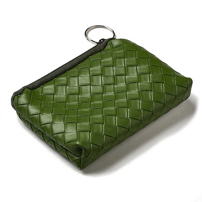 Diamond Textured PU Leather Wallets with Alloy Zipper, Rectangle with Iron Ring