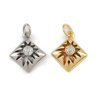 Латунные микропаве прозрачные подвески с фианитом, ромбовидный шарм, с целью перехода в кольце, стойки покрытие, долговечный, без свинца и без кадмия