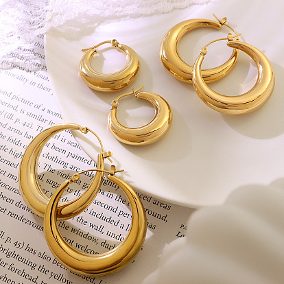 Retro Hong Kong Style Stainless Steel U-shaped Geometric Earrings for Women, Bold and Exaggerated, Color Retention Jewelry F575