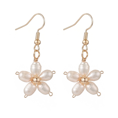 Boucles d'oreilles pendantes fleur de perle naturelle, bijoux en fil de laiton pour femmes