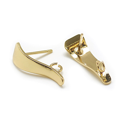 Brass Stud Earring Findings, with Loop, Real 18K Gold Plated