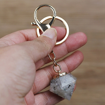 Natural & Synthetic Mixed Gemstone Chips Inside Resin Diamond Keychain