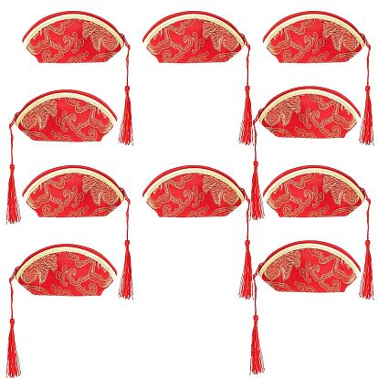 Polyester Gift Packing Pouches, with Tassel and Zipper, Flower Pattern