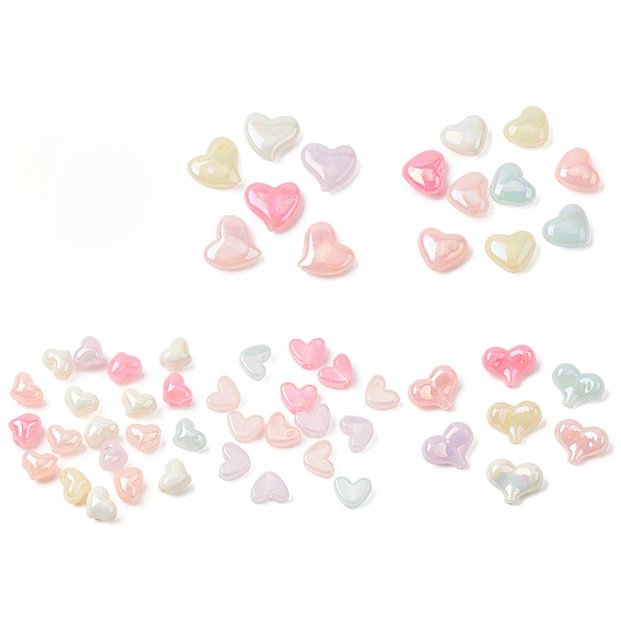 Непрозрачные акриловые бусины с УФ-покрытием, сердце, с покрытием AB цвета