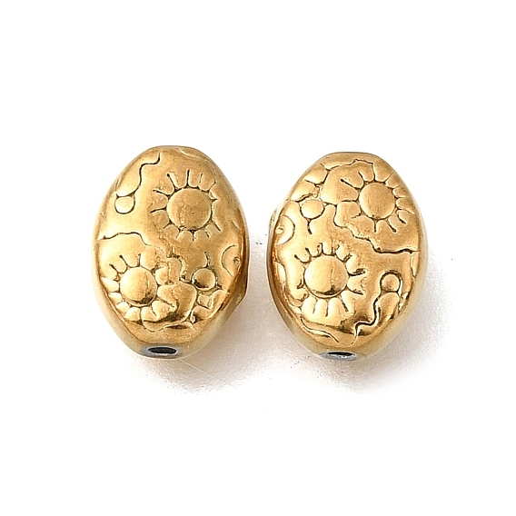 304 из нержавеющей стали бусы, ионное покрытие (ip), овальные с цветком