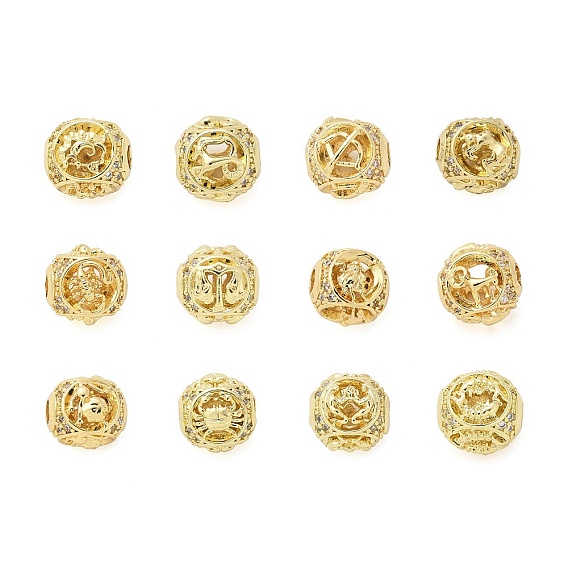 Латунные микро проложить кубического циркония бусы, двенадцать созвездий, реальный 18 k позолоченный