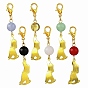 6шт. латунные подвесные украшения в виде щенков, с натуральным черным ониксом, кварцем, белым нефритом, кристаллами кварца и малайзийским нефритом и застежками-карабинами из цинкового сплава