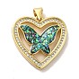 Rack Plating Brass Micro Pave Cubic Zirconia Pendants, with Jump Ring, with Synthetic Opal, Lead Free & Cadmium Free, Long-Lasting Plated, Heart with Butterfly