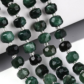 Бусины из натурального фуксита, с бисером, граненые, рондель