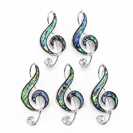 Musical Note Natural Abalone Shell/Paua Shell Brooch Pin, Alloy Lapel Pin for Girl Women, Lead Free & Cadmium Free, Platinum