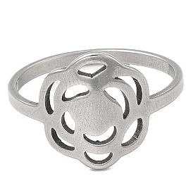 201 Stainless Steel Finger Rings, Hollow Out Flower Rings for Women