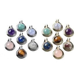 Natural Gemstone Pendants, Rack Plating Brass Half Round Charms, Cadmium Free & Lead Free