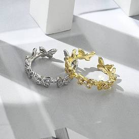 Кольца-манжеты с бабочкой из прозрачного кубического циркония, украшения из латуни для женщин, долговечный, стойки покрытие, без свинца и без кадмия