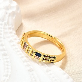 Регулируемые латунные кольца с микропаве из кубического циркония для женщин, без кадмия, без никеля и без свинца, прямоугольные