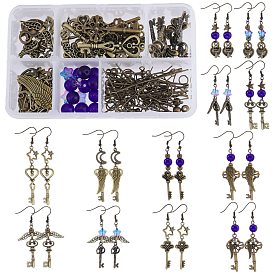SUNNYCLUE Skeleton Key Dangle Earrings DIY Making Kit, Including Alloy Pendants & Beads & Linking Rings, Brass Jump Rings & Earring Hooks & Pins