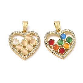 Colgantes de latón con microengaste de circonitas cúbicas transparentes y diseño de ojo de gato., encantos del corazón, sin plomo y cadmio, dorado
