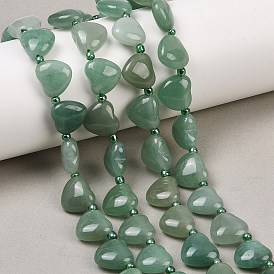 Естественный зеленый авантюрин бисер нитей, сердце, Топ пробуренной, с бисером