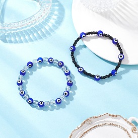 2 шт. 2 цветов браслеты из бусин ручной работы в технике лэмпворк для мужчин и женщин, злые глаза, со стеклянным бисером и стеклом