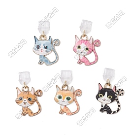 Adornos colgantes de aleación esmaltada con forma de gato y acero inoxidable, con tapones antipolvo para móviles