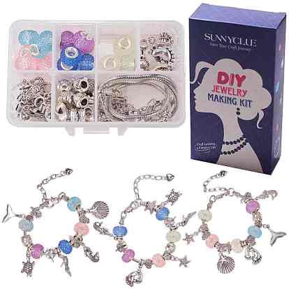 DIY European Style Bracelet Making, with European Style Brass Bracelet, Alloy European Dangle Pendants & Beads, Resin Rhinestone European Beads