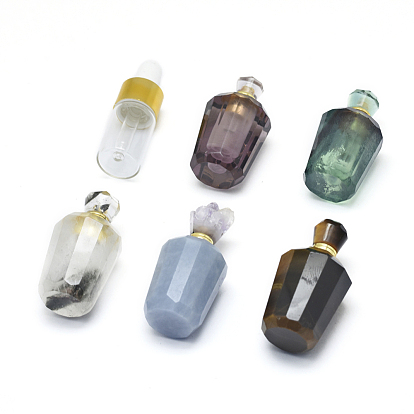 Кулон флакон духов, с латунными находками и стеклянными бутылками с эфирным маслом