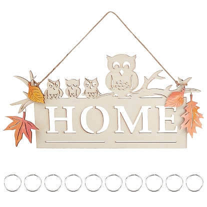 Decoraciones para el hogar de madera impresas, Decoraciones colgantes de bienvenida en el hogar de madera con cuerda de cáñamo y anillos de salto de hierro