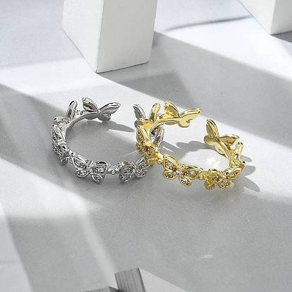 Кольца-манжеты с бабочкой из прозрачного кубического циркония, украшения из латуни для женщин, долговечный, стойки покрытие, без свинца и без кадмия